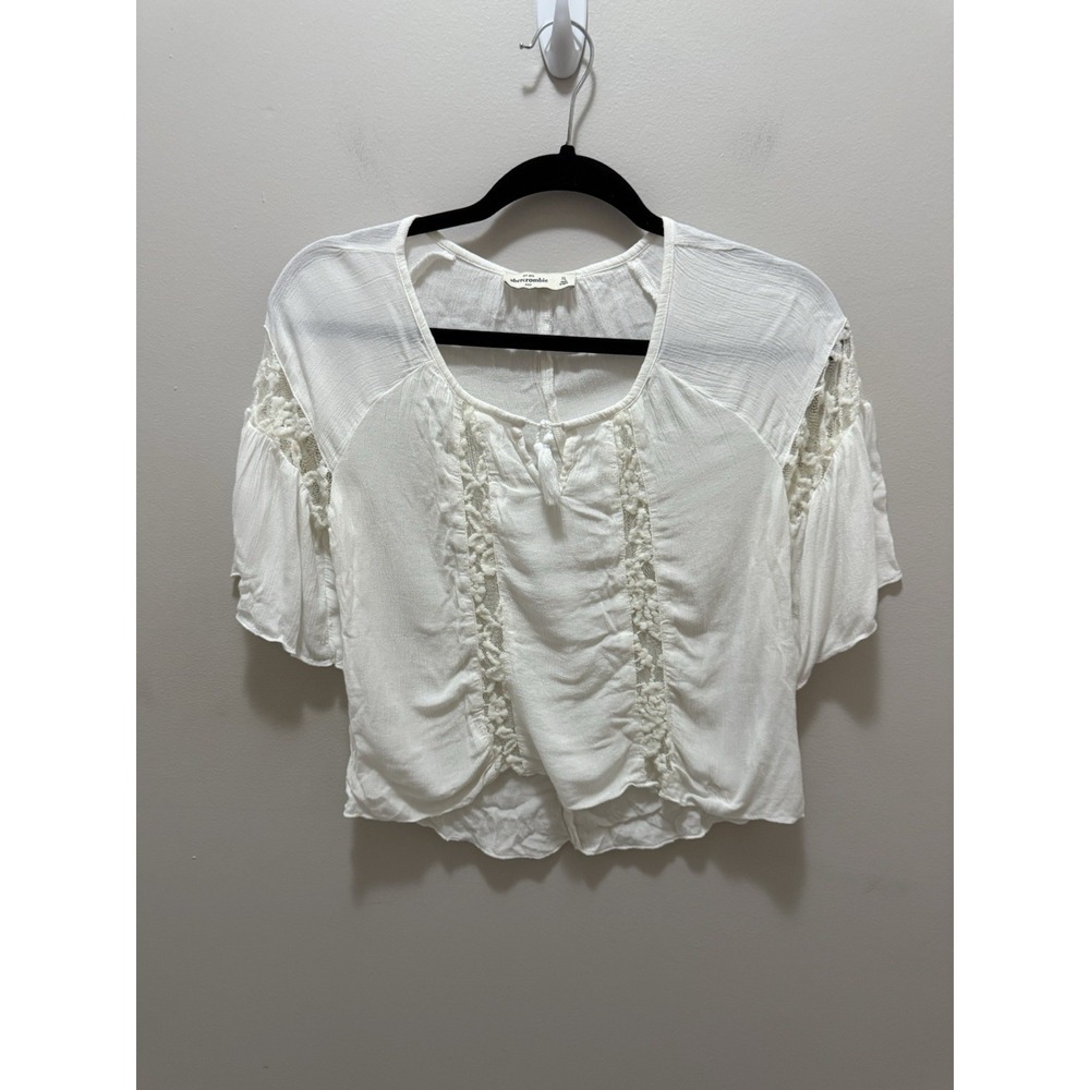 Abercrombie Kids Girls XL 16 White Lace Peasant Blouse Short Sleeve Boho Viscose